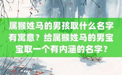 属猴姓马的男孩取什么名字有寓意？给属猴姓马的男宝宝取一个有内涵的名字？