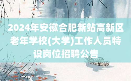 2024年安徽合肥新站高新区老年学校(大学)工作人员特设岗位招聘公告